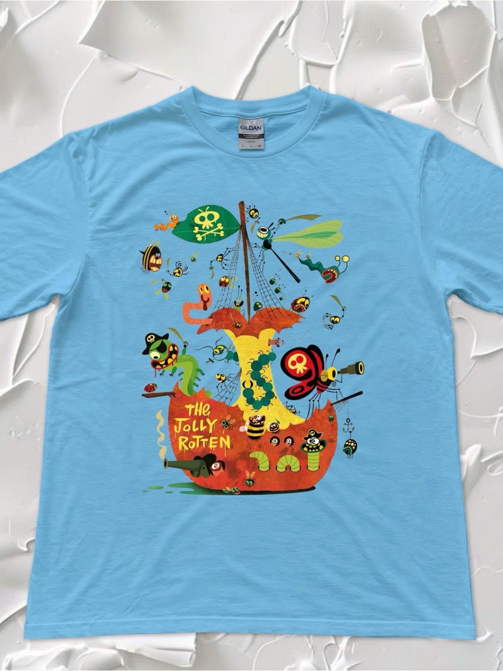 Gildan Light Blue Pirate Ship Graphic Tee